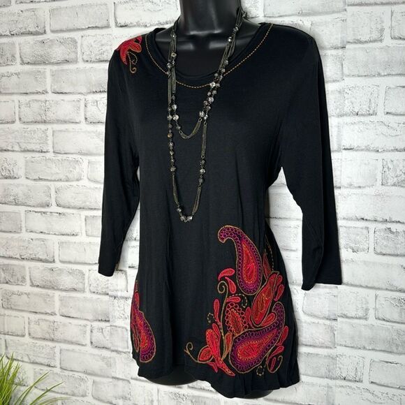 J. Jill Paisley Embroidered Tunic Top Size Medium Petite Boho Hippie Pima - Picture 1 of 7